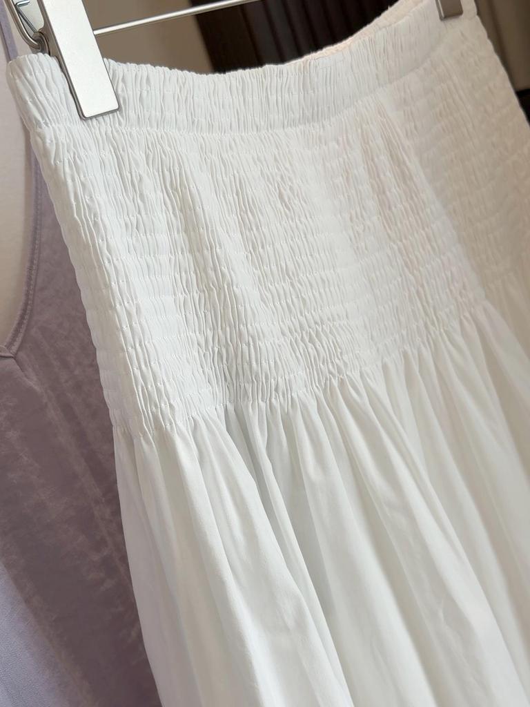Elegant High-Waisted Lace Trim Patchwork White Skirt for Women