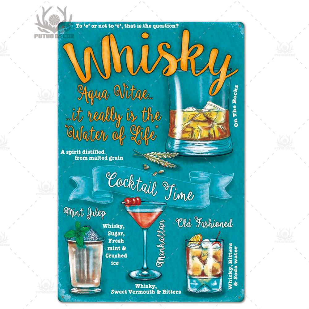 Putuo Decor Tin Signs Plaque Metal Vintage Cocktail Metal Sign Wall Decor for Man Cave Bar Club Iron Painting Decorative Plate