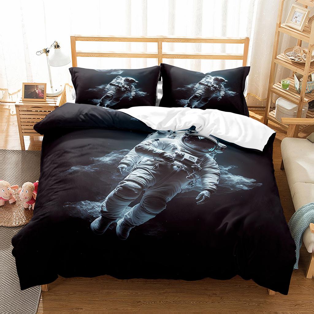 Kosmiczny Surfing Król Królowa Poszwa na Kołdrę Ruch Astronauty Zestaw Pościeli Motyw Sportowy Poszwa na Kołdrę Wszechświat Poliestrowa Poszwa na Kołdrę