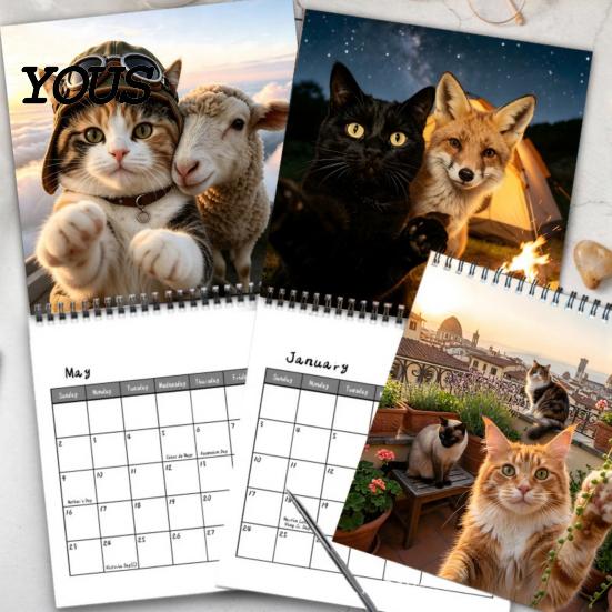 Animal Theme Daily Planner 2027 Pet Snapshot Wall Calendar, Spiral Binding Thickened Paper Monthly Cute Organizer Planner, 12 Month Desk Calendar for