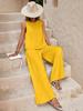 2025 Elegant Solid Color Two-Piece Set: Crew Neck Tank Top & Wide-Leg Pants for Women