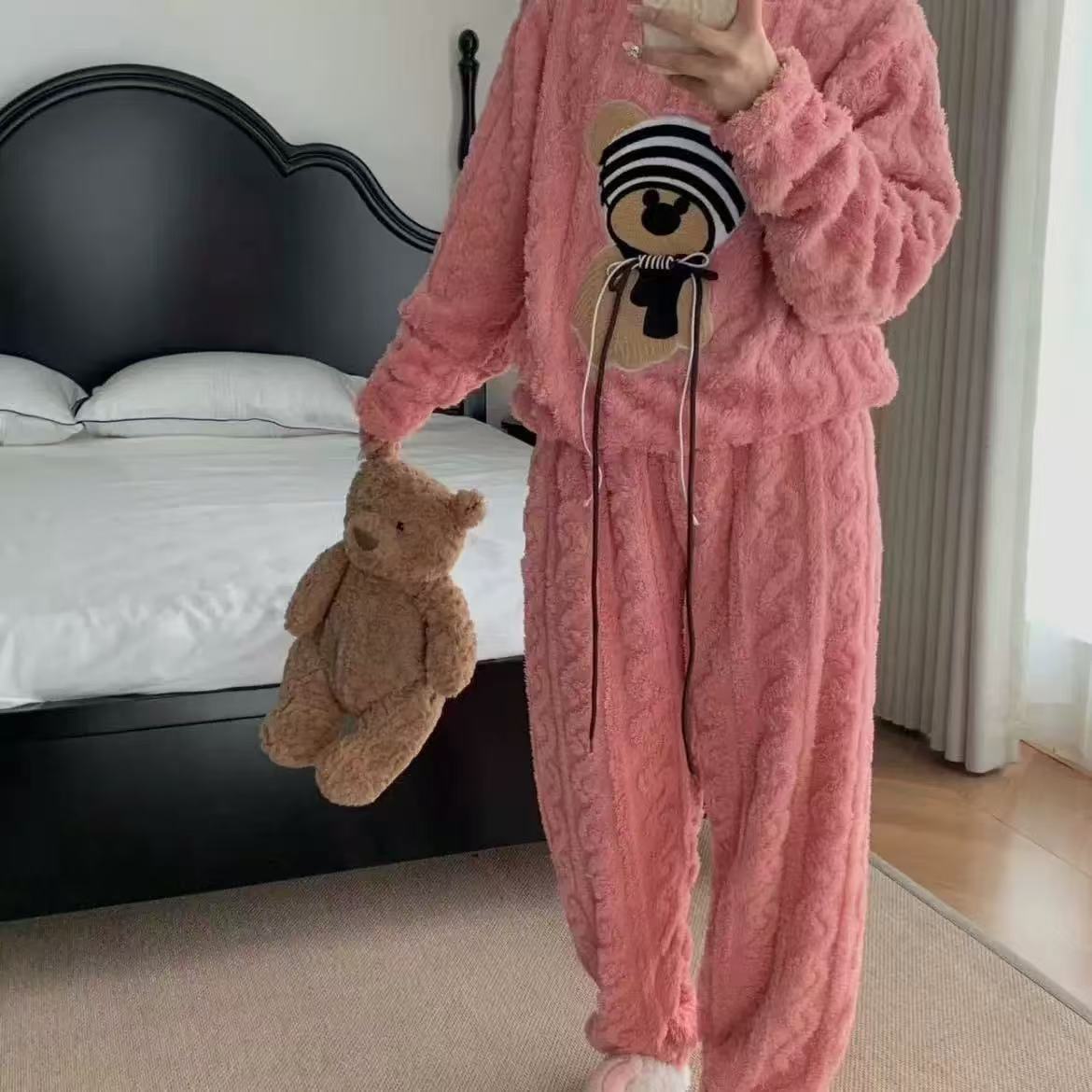 Coral Fleece Pajamas For Women, Coral Fleece Pajamas For Women, Loungewear One Size розовый