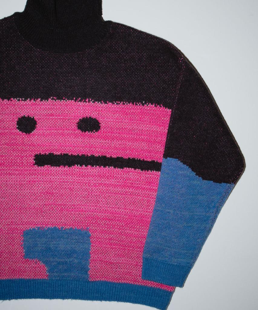 GROUNDWORK Square Man Turtleneck Knit Sweater / Black Pink Mix