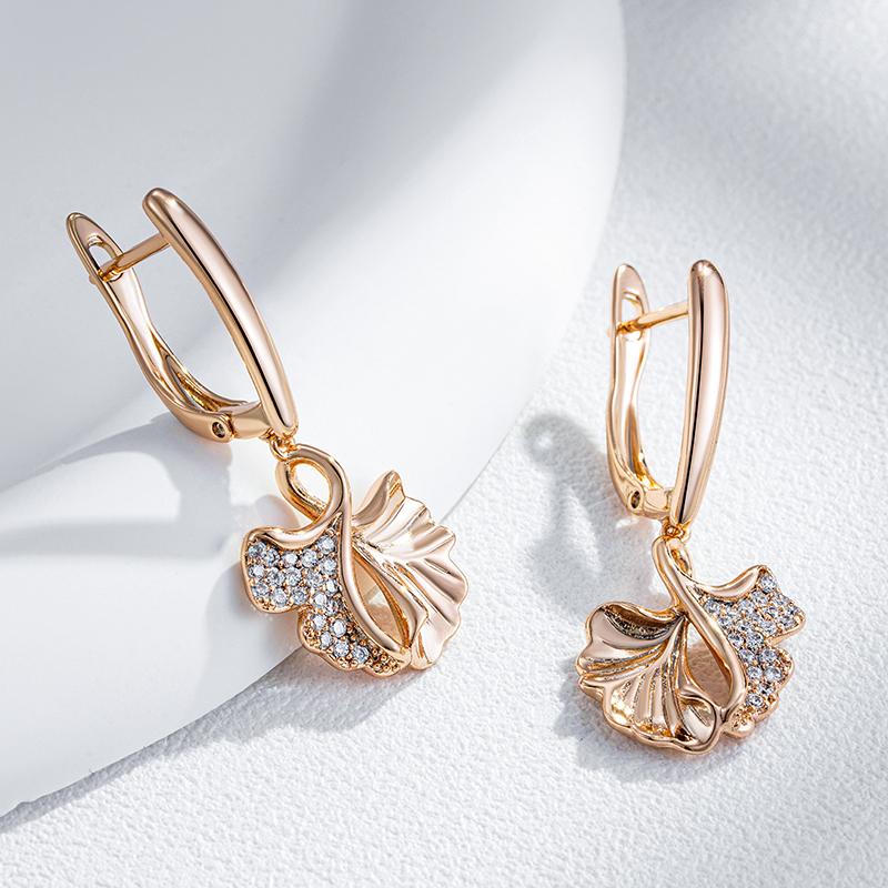Rose Gold Color Creative Crystal Flower Drop Earrings For Women Fashion Natural Zircon Accessories Vintage Jewelry