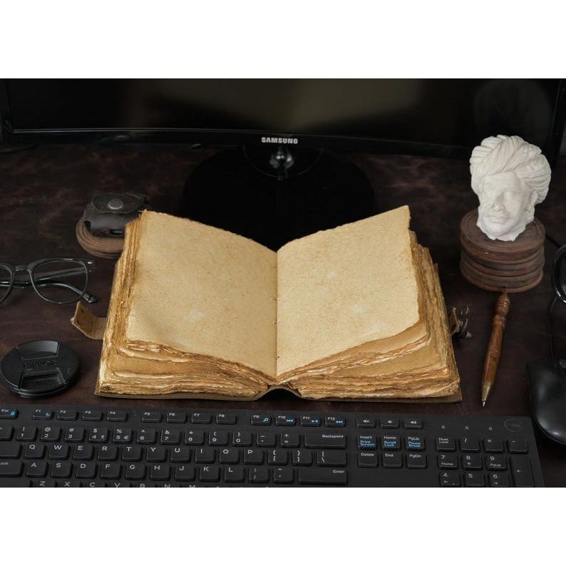 Vintage Leather Journal: Blank Book of Shadows with Deckle Edge Paper