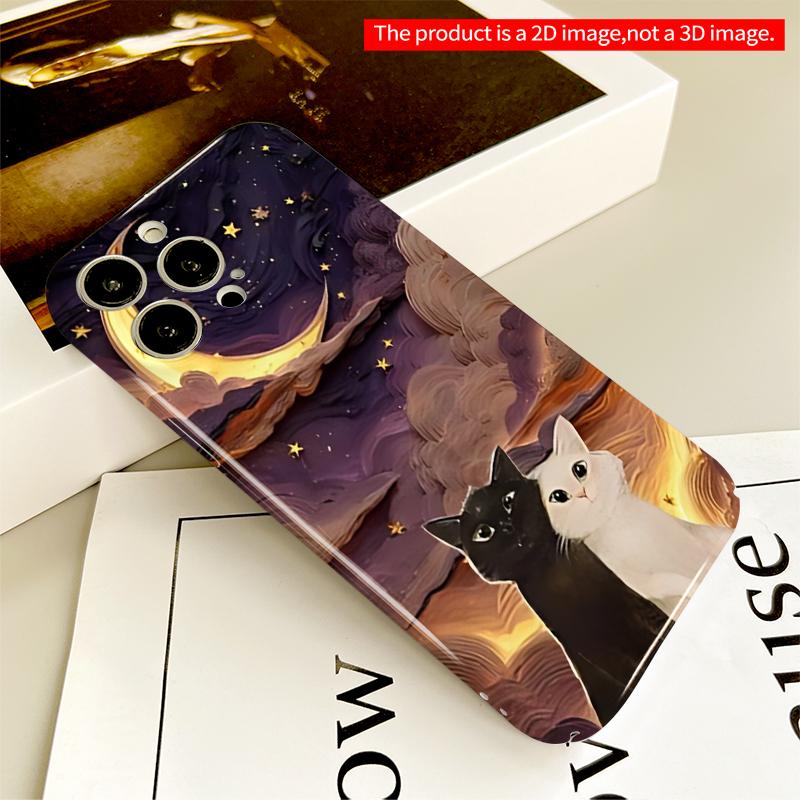 2DFlat Moonlit Cats Sky Canvas All Inclusive Film Hard iPhone Case, Compatible with iPhone 18 Pro Max 17 16 15 14 13 12 11