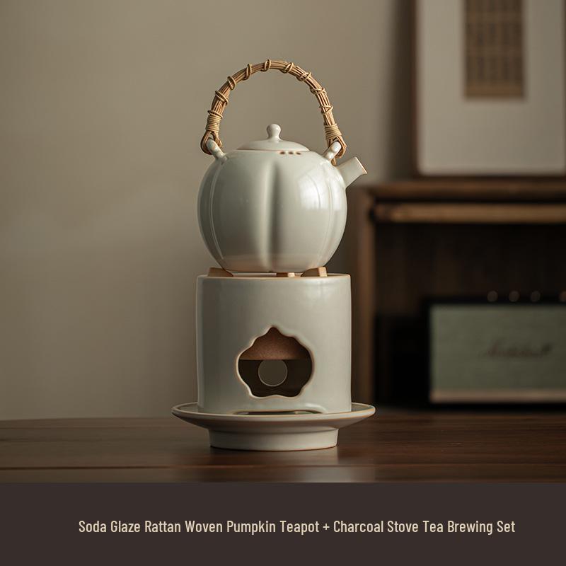 Clay Tea-Boiling Set: Charcoal Stove & Side-Handled Pot for Outdoor & Household Use.