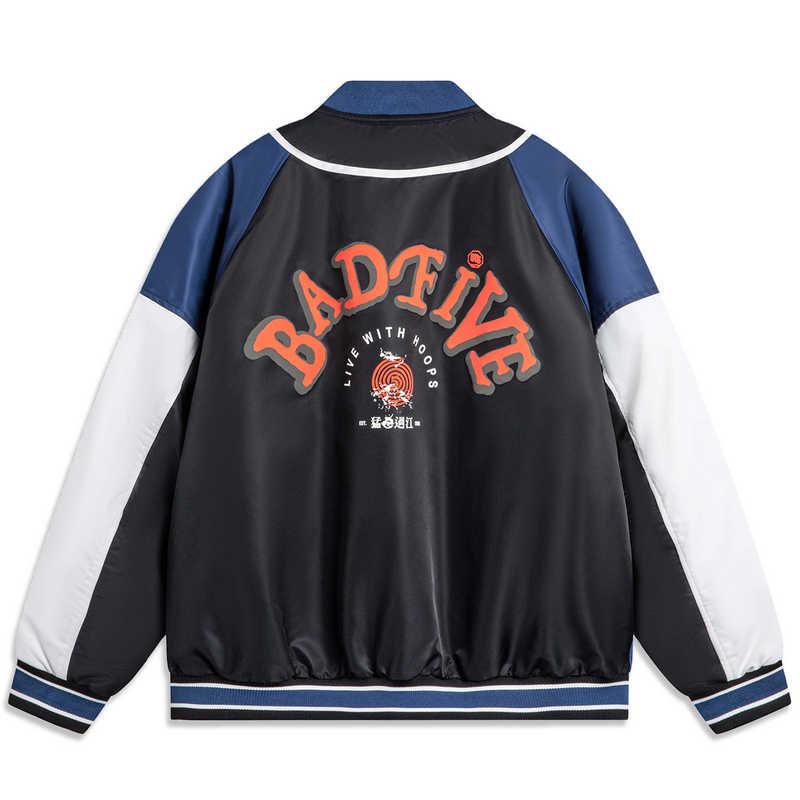 Li Ning Basketball Series Bad Five Letter Print Color Block Single Breasted Breathable Versatile Casual Jacket Men jackets AJMU049-1