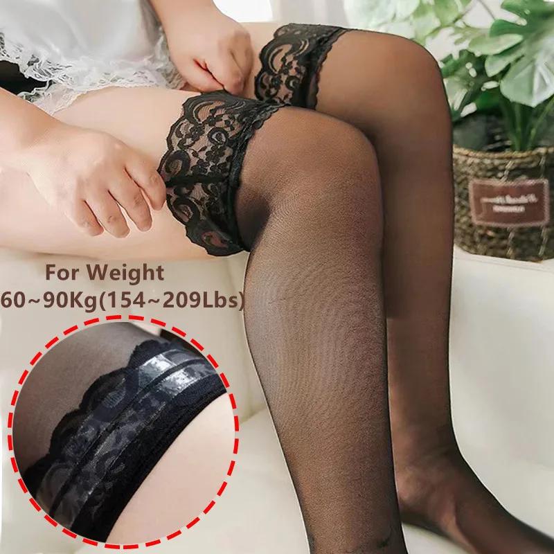 Plus Size Black Lace Top Stay Up Anti-Slip Thigh High Stocking Over Knee Fishnet Long Socks Sexy Stockings For Oversize Women Xl