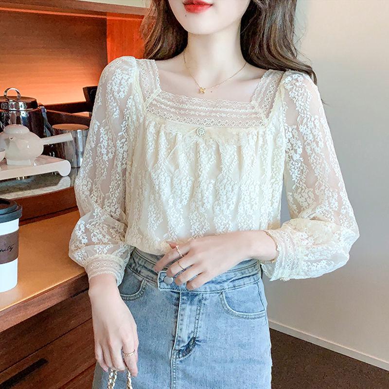 2024 Trendy Women's Square Collar Lace Chiffon Blouse - Early Spring Collection