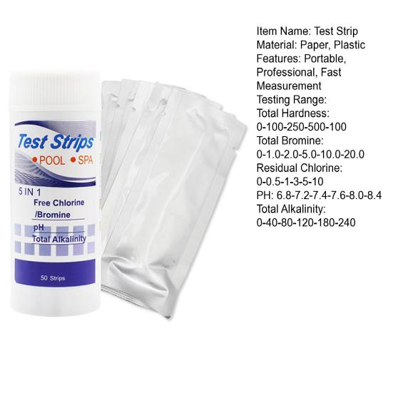 Yousheng 1 Set Pool Test Strip High Accuracy 5 In 1 Residual Chlorine PH Value Alkalinity Hardness Bromine Test Strip Household Supply