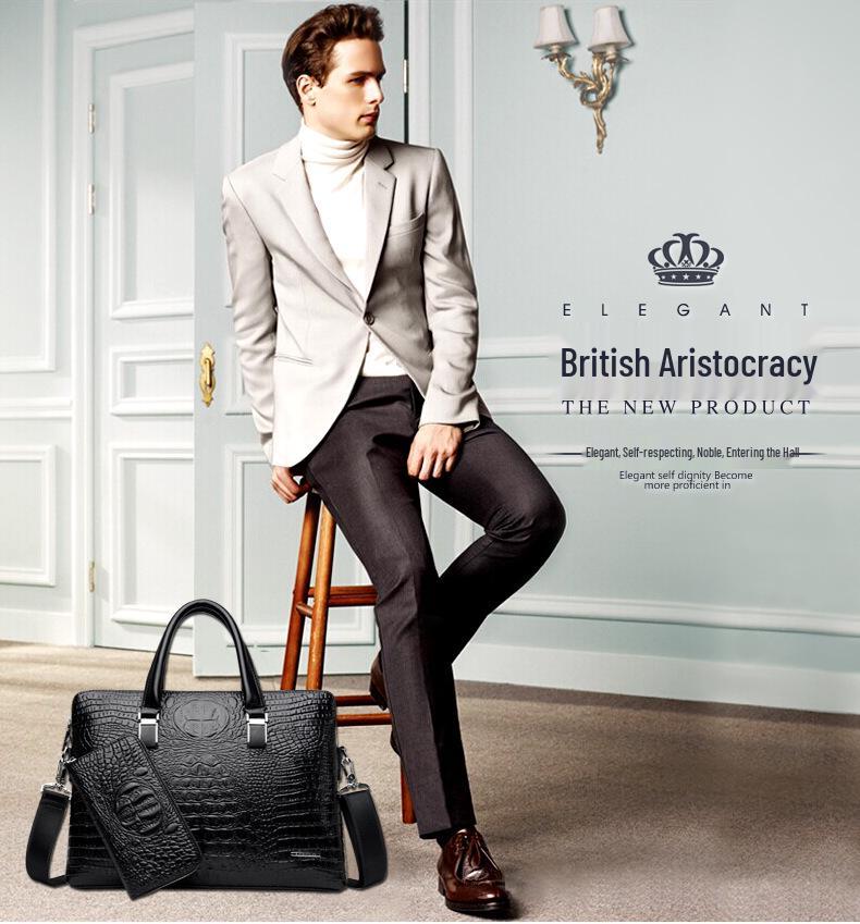 Men's Fashionable Crocodile Pattern Crossbody Handbag and Briefcase