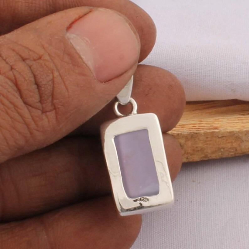 Rose Quartz Gemstone Rectangle Pendant, 925 Sterling Silver, Reiki Pendant, unisex Gift, Silver Jewelry