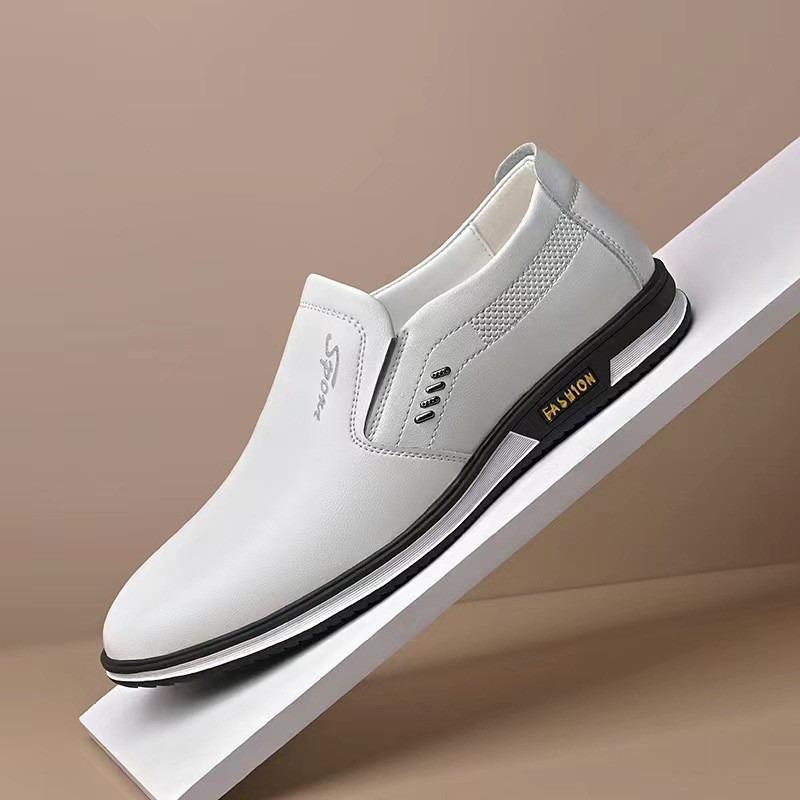 Large Size Men's Casual Leather Waterproof Shoes Spring and Autumn Men's Shoes British White Overalls
