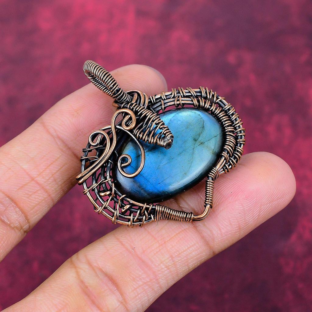 Labradorite Pendant Natural Gemstone Pendant Handmade Copper Wire Wrapped Jewelry