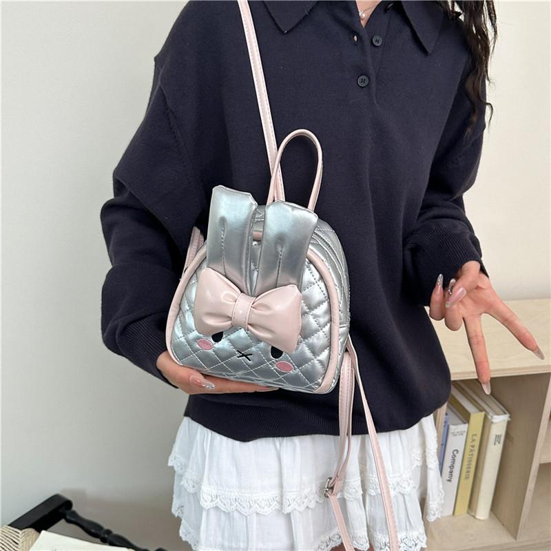 Schoolbag niche cream wind rabbit ears backpack women's 1011 summer new fashion rhombus bow travel small backpack