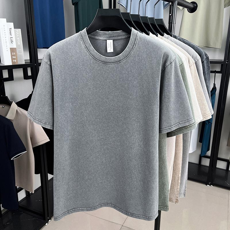 STORN Retro Heavyweight Solid Color Short Sleeved T-shirt Men Women Summer Street Trendy Washed Old Oversized Clothes