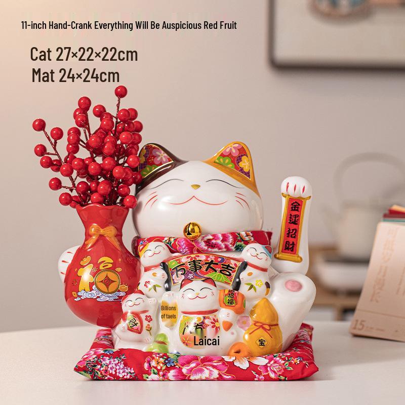 Ceramic Waving Fortune Cat Figurine for Home or Shop Decor