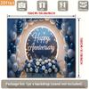 2D plane 1 piece with a birthday happy neon sign decorated with blue and white balloons and floral designs.