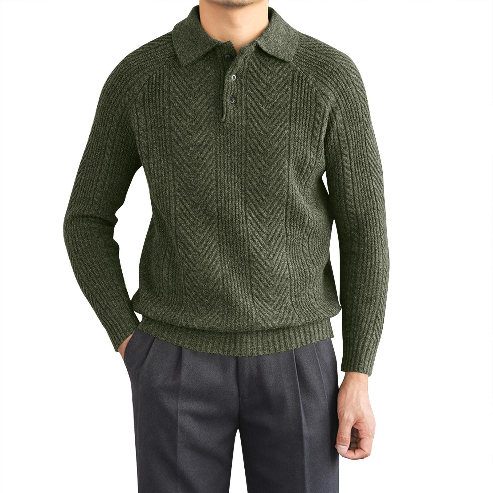 

Men s Solid Color Knitted Buttons Lapel Long Sleeve Top Men s Casual Fashion Long Sleeve Top L