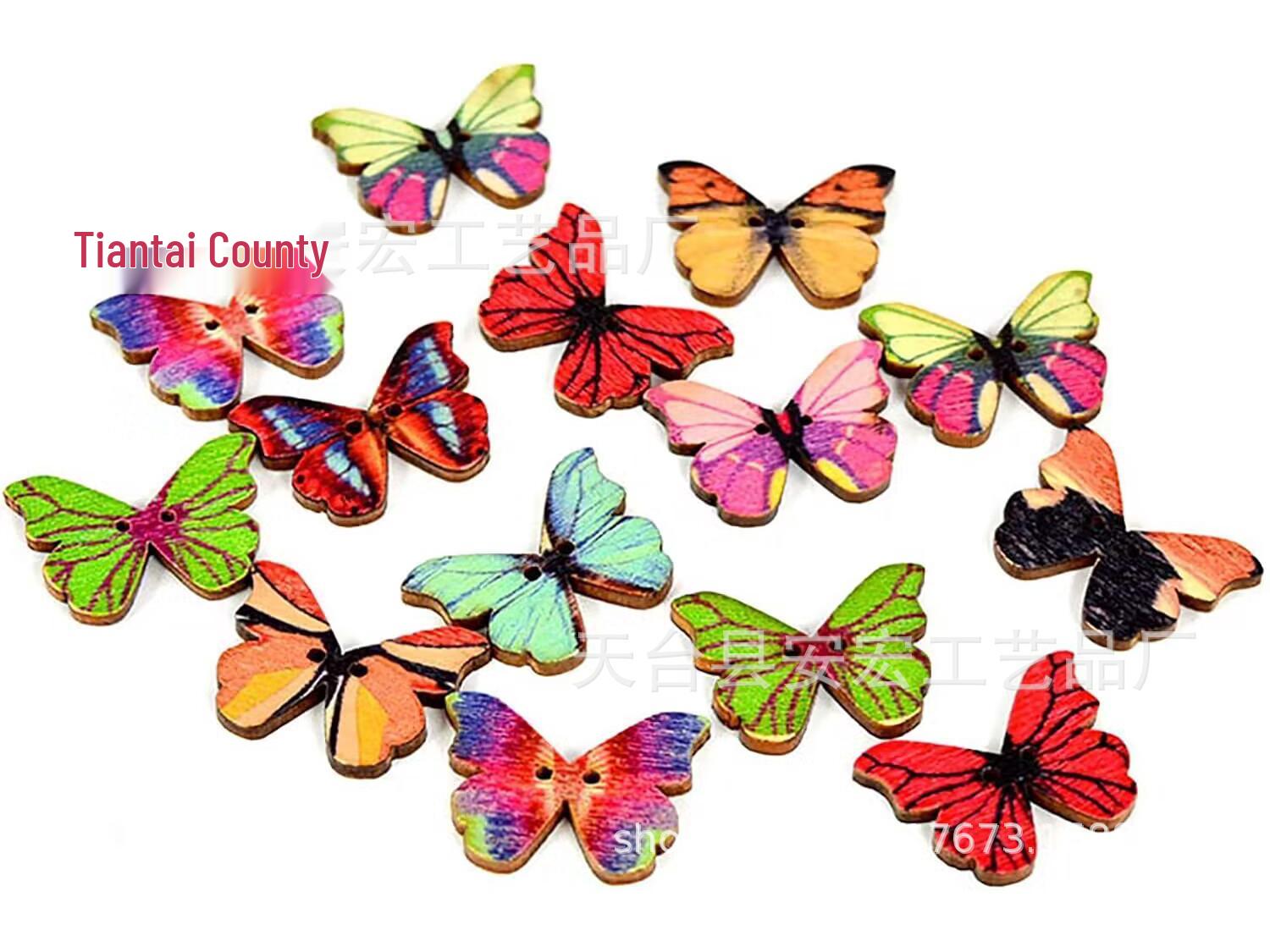 

50 Разноцветных деревянных пуговиц в форме бабочек 2,54 см для детских поделок своими руками 28mm