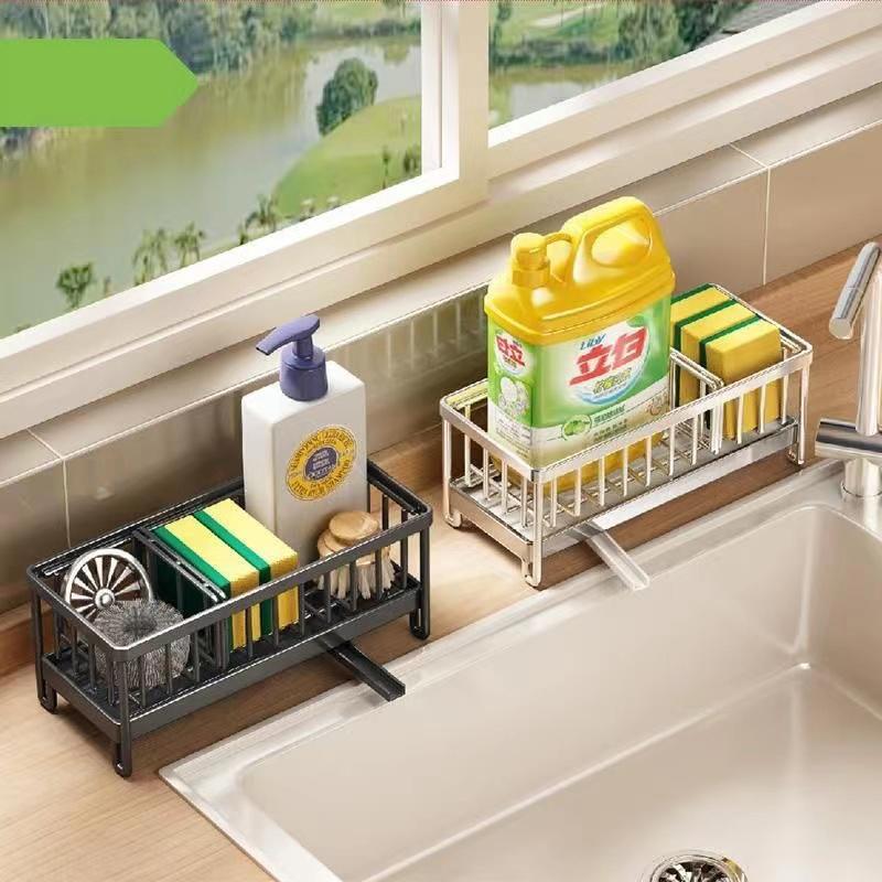 Kitchen Sink Shelf Self-draining Sponge Holder Stainless Steel Sink Drain Rack Soap Sponge Holder Kitchen Storage