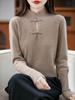 New Chinese Style Women's Thick Wool Sweater - Frog Button, Stand Collar, Loose Fit, Autumn Winter Warm Knit