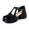 New Women's Shoes with A Round Toe, Shallow Opening, One-button, Thick Heel and Thick Sole with Cutout