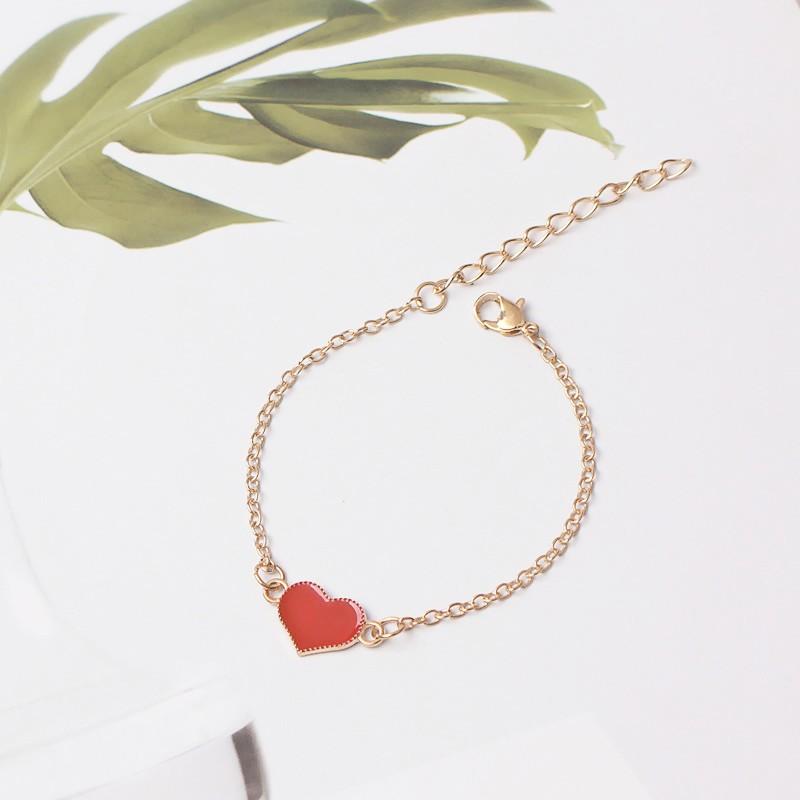 Sweet Enamel Red Heart Pendants Bracelets for Girls Gold Color Short Chain Anklets Korean Fashion Lovely Hand Accessories