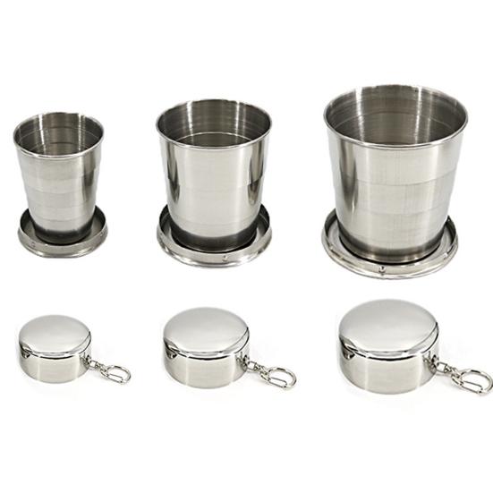 Taza Plegable de Acero Inoxidable Taza de Viaje Plegable con Llavero Taza Portátil para Beber al Aire Libre para Acampar Senderismo Pesca Uso