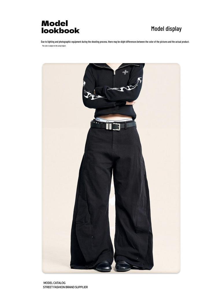 Yongfang Unisex Schwarze Weitbeinige Dekonstruiertes Design Freizeithose