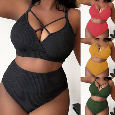 Plus Size Badkläder Dam Stor Byst Bikini Set 2025 Sexiga Tvådelade Bikinis Högmidjade Badkläder Brasiliansk Baddräkt