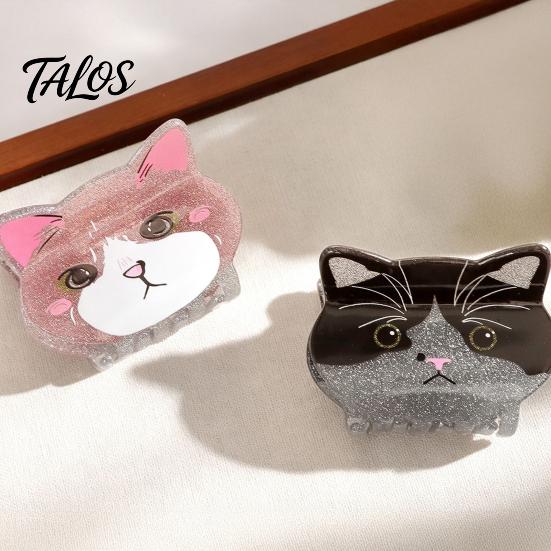 Cartoon Hair Clip Claw for Women, Anti-Slip Tooth with Strong Grip, 3D Cat Shape Red Fruit Design Back Head Claw, Pearlescent Glitter Lightweight