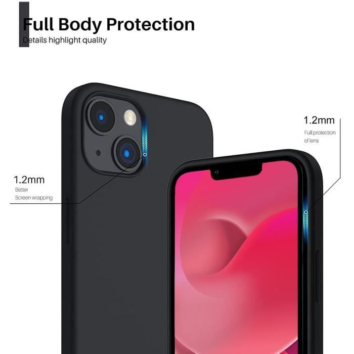 Coque de Protection - E.F.CONNECTION - pour iPhone 14 - Silicone Noir - 2 Verres Trempés - Slim et Résistante