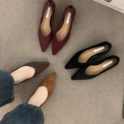 Low-heeled Pointed Head Shallow Mouth Single Shoes Women's Shoes 2025 New Spring and Autumn Suede Temperament One-pedal Shoes