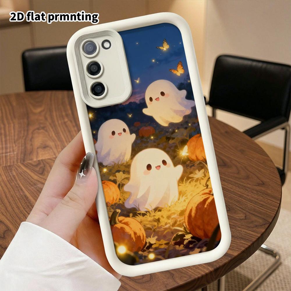 Phone Case: 2D Flat Samsung Galaxy A34 A35 M05 M06 S20 S22 S21 FE Plus 5G Tiered Protective Case, Little Ghost Pumpkin, Christmas and Halloween Gift