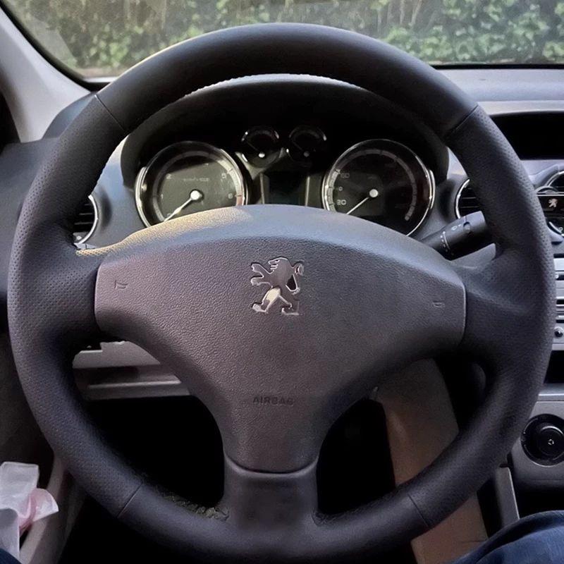 Peugeot Lenkradbezug - Universeller handgenähter Griff für 206, 207, 307, 408 - Ganzjahres-Vollabdeckung.