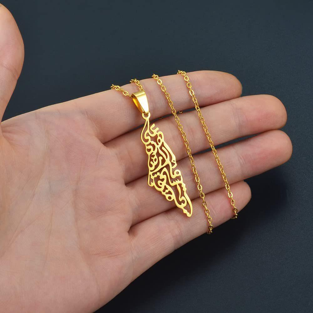 

Ожерелье из нержавеющей стали с картой Израиля и Палестины, мужская и женская подвеска из титановой стали в арабском стиле, модные аксессуары золотой