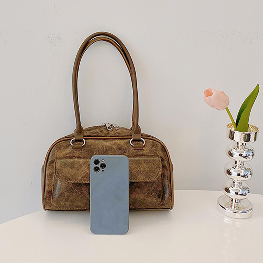 Satchel Hobo Bag For Women,Retro Patent Leather Dual Pocket Designer Handbag Female Shoulder Underarm Bag Luxury Tote Purses