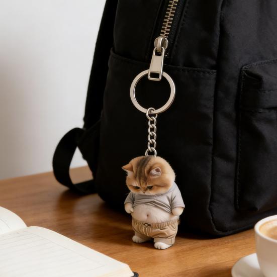Yousheng Acrylic 2D Flat Cat Keychain Q-Version Animal Keyring Compact Size Portable Decoration Keys Backpacks Accessory