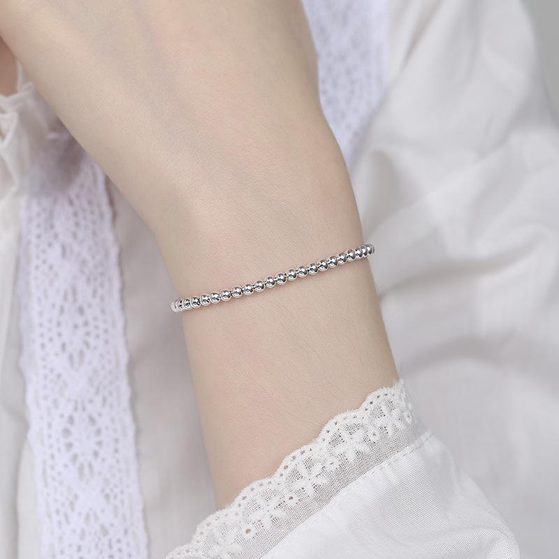 Transshipment Round Bead Bracelet Women'S 3M Beaded Fashionable Versatile Simple Pull-Up Adjustable Small Silver Bean Bracelet