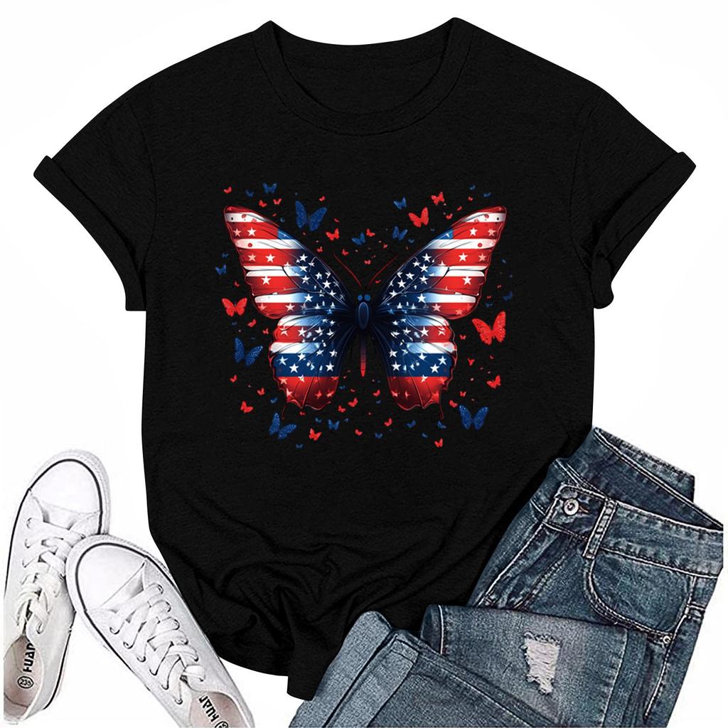 Women's Fashion Casual Printed Round Neck Short Sleeved T-Shirt Top T-Shirt Top Top