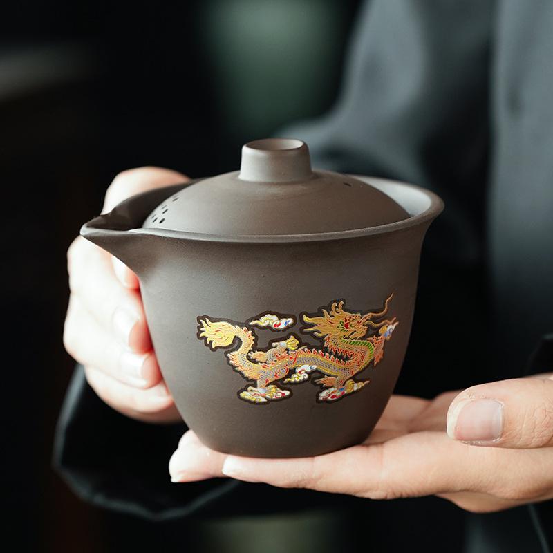 Travel tea set, purple sand express cup, portable outdoor one pot, three cups of ceramic business souvenir