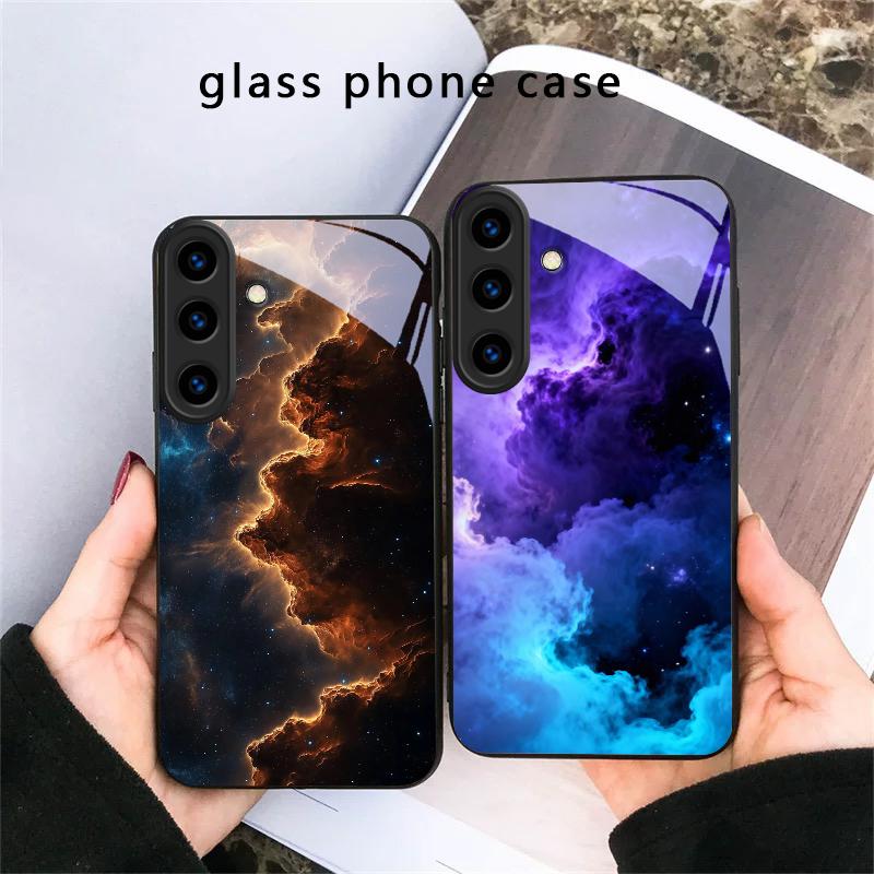 Hot orange gold color For Samsung Galaxy S20 S21 S22 S23 Plus S24 FE S25 Ultra S26 Edge S25+ S20+ S22+ Black Glass Phone Case