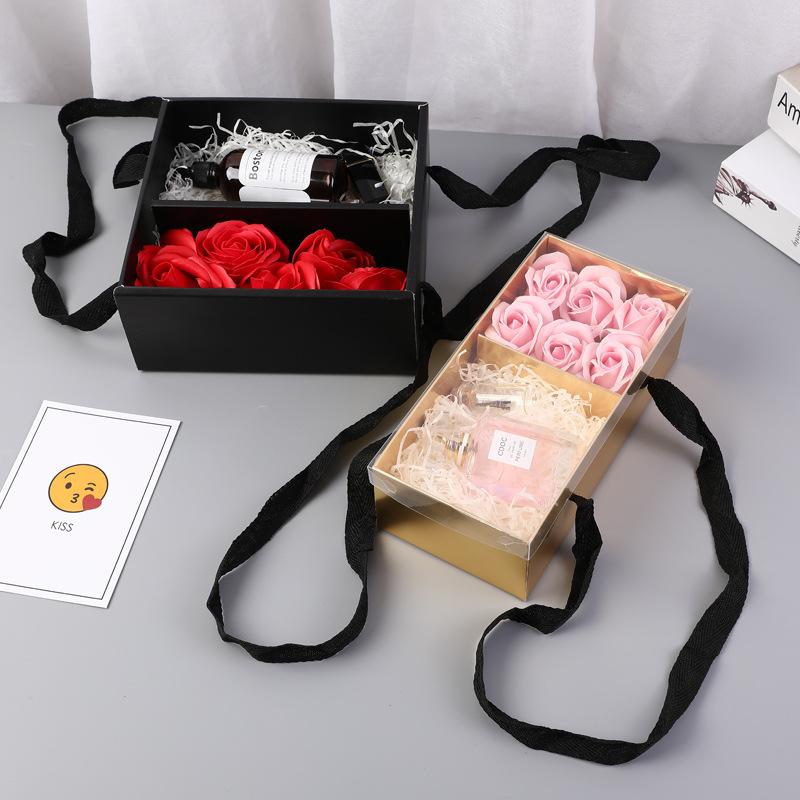 Transparent Pvc Flower Gift Box With Handle Square Portable Rose Candy Dessert Packaging For Wedding Party Present Decor
