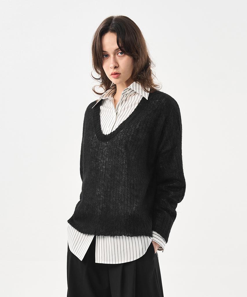 Laneonkyulleoseu Mohair Loose Fit See-Through Knit_Black