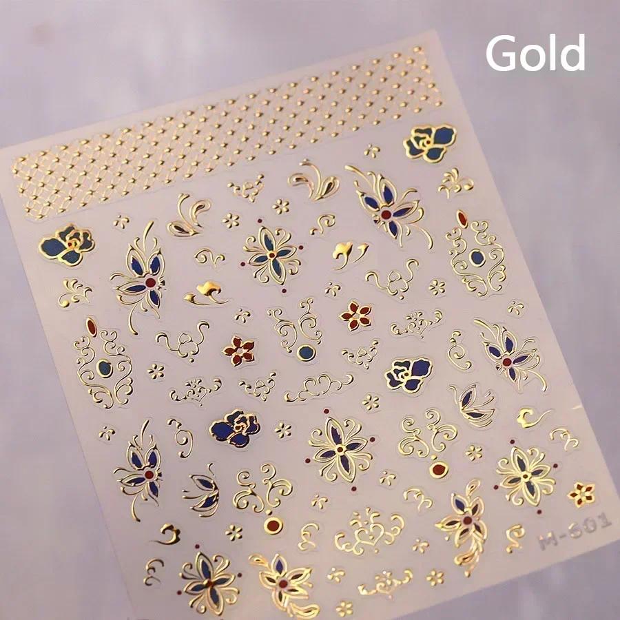 Baroque Pattern Stamping Geometric Totem Flower Retro Star Noble Self Adhesive 5D Nail Art Decoration Sticker Manicure Decal
