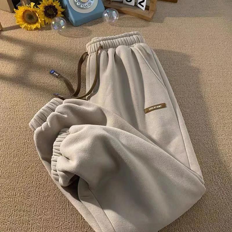

Флисовые спортивные штаны женские зимние новые теплые повседневные шаровары корейская мода универсальные свободные толстые теплые брюки 2XL хаки