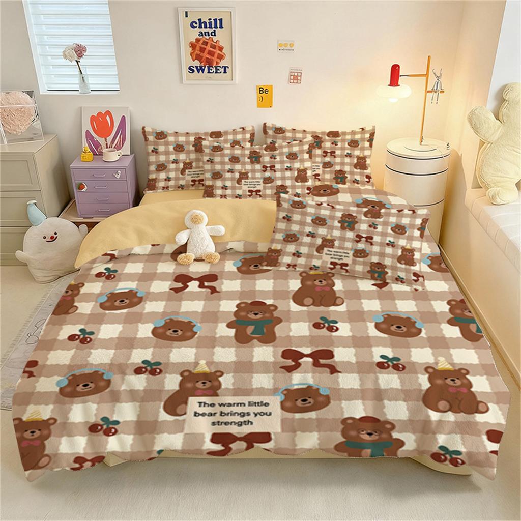 Little Bear Cute Duvet Cover Set And Pillowcase For Boy Girl Bedroom Decor, Children Gift Single Double Large Size Duvet Cover