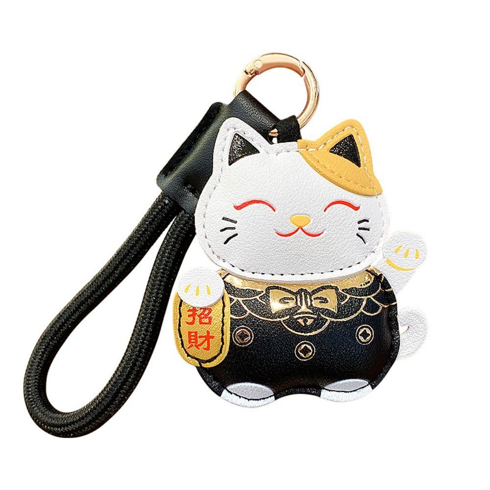 Cartoon Pu Leather Fortune Cat Keychain Fortune Horse Year Pendant Kawaii Car Keychain  Home Decor